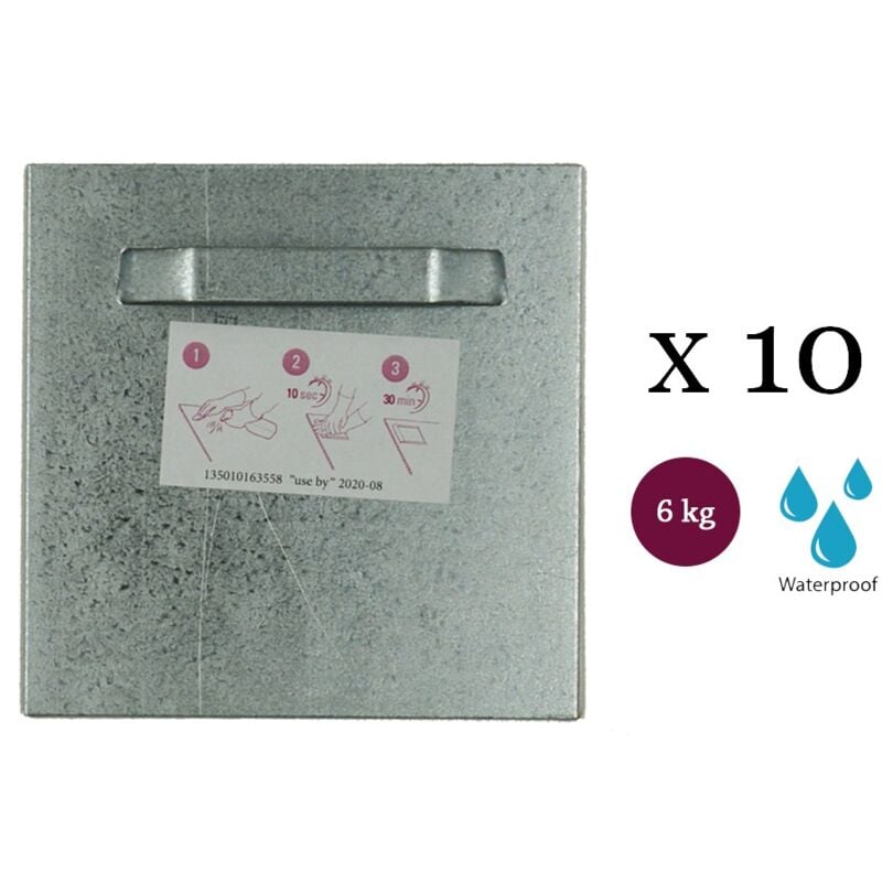 Lot de 10 attaches adhésives 100x100 mm max 6 kg pour intérieur - Fixation Dibond et miroir