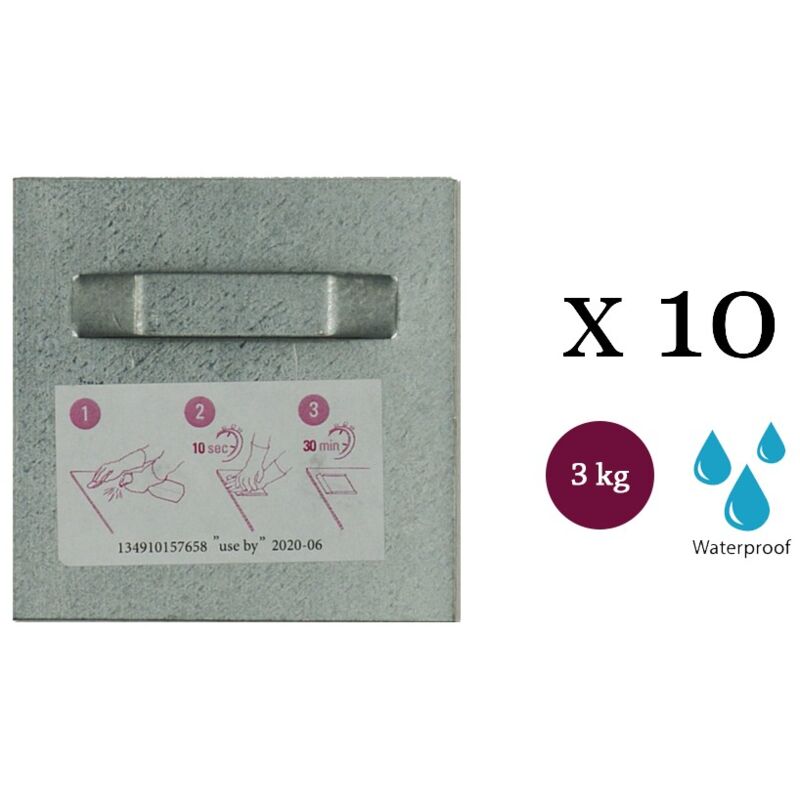 Lot de 10 attaches adhésives 70x70 mm max 3 kg pour intérieur - Fixation Dibond et miroir