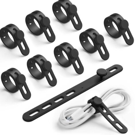 Lot de 10 attaches-câbles - Clips pour câbles - Organisateurs de câbles - Enrouleurs de câbles - Rangement pour la cuisine - Supports de câbles - Noir-AquaForge