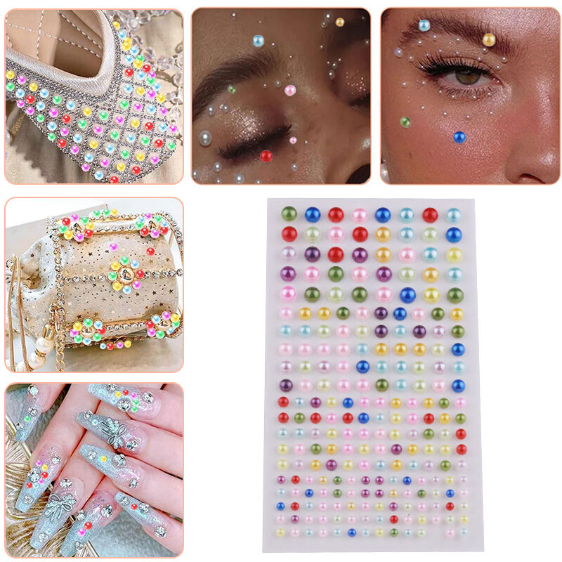 Lot de 10 autocollants autocollants en perles colorées pour le visage