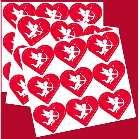 Lot de 10 autocollants Cupidon ange cœur rouge amour 4 cm - Décoration murale, valise, ordinateur portable, moto