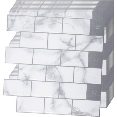 Lot de 10 autocollants muraux imitation carrelage. motif brique 3D. 30 x 30 cm. couleur marbre