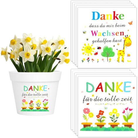 Lot de 10 autocollants pour pot de fleurs avec inscription « Danke dass du Mir Beim Wachfen Hast, Thank You » - Cadeau d'éducatrice - Autocollants imperméables pour le pot de fleurs