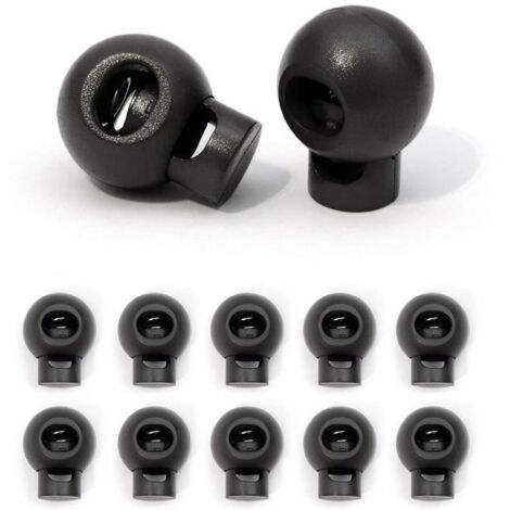 Lot de 10 bloqueurs de cordon/cordon pince (Tanka) Ø 18 mm pour cordes, vestes etc., en plastique, couleur : noir