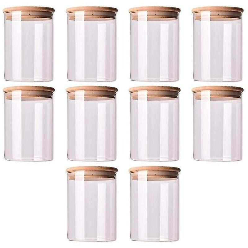 Feiyue - Lot de 10 bocaux hermétiques en verre avec couvercle en bois de bambou