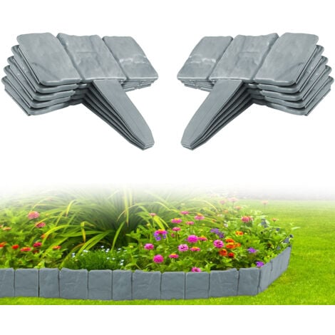 Lot de 10 Bordure Jardin Exterieur Pierre-Bordure Jardin Plastique-Bordure Pelouse 2.5m -Gris