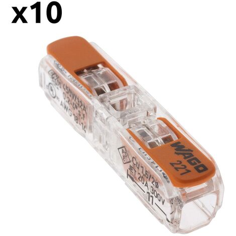 Lot de 10 bornes à leviers IN LINE S221 - Conducteurs 0.2 à 4mm² max - Orange - Wago