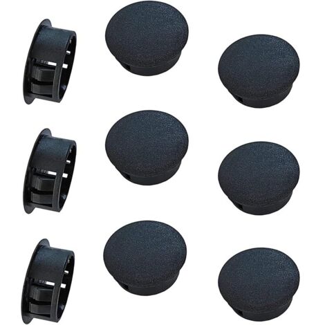 Lot de 10 Bouchons de Trou de 20 mm en Plastique, Bouchons pour Trous de Forage, Noir, Couvercles Décoratifs pour Tiroir, Armoire, Meubles