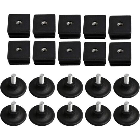 Lot de 10 bouchons d'obturation en plastique noir pour pieds de meubles - 40 mm x 40 mm - Filetage M8
