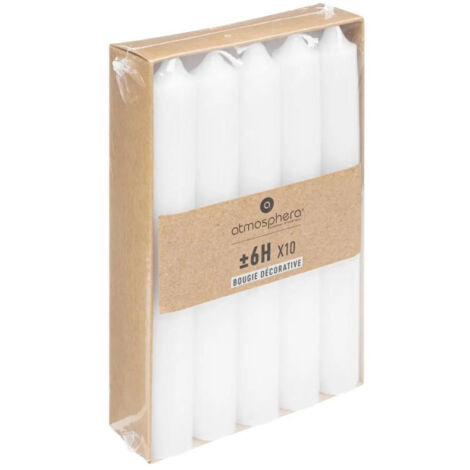 Lot de 10 Bougies Bâton Déco "Hugo" 16cm Blanc