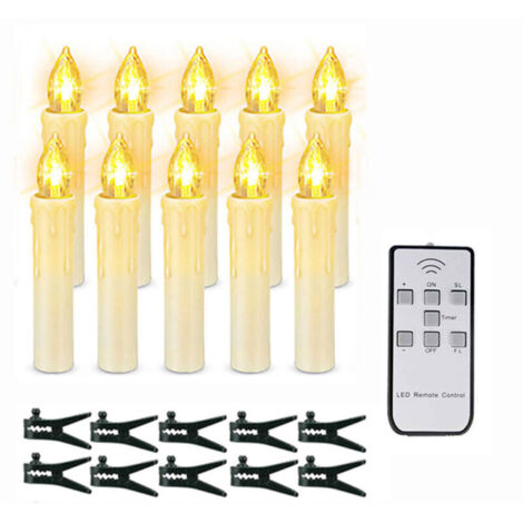 Lot de 10 bougies de Noël à LED avec télécommande et minuterie à intensité variable, bougies sans fil pour sapin de Noël Décoration de Noël mariage