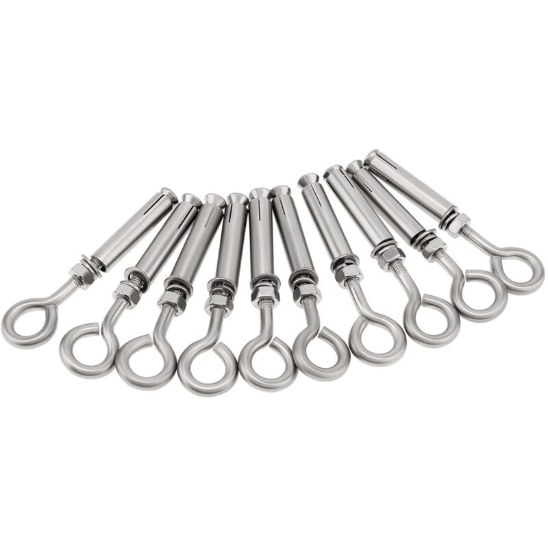 Lot de 10 boulons à œil en béton M6 x 89 mm, boulon à œil mural en acier inoxydable , ancrage de brique à épaulement, vis d'expansion robuste, anneau