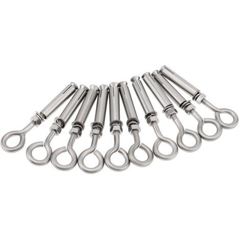 Lot de 10 boulons à œil en béton M6 x 89 mm, boulon à œil mural en acier inoxydable , ancrage de brique à épaulement, vis d'expansion robuste, anneau de levage