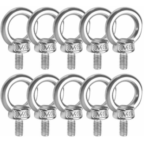 Lot de 10 boulons à œil M6 en acier inoxydable 304 - Boulons à œil - Boulons à œil en forme de bague Filetage mâle Vis à anneau pour levage de vie et divers équipements de levage d'ingénierie