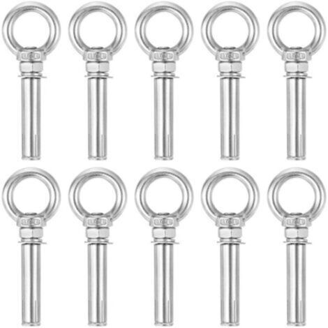 Lot de 10 Boulons d'expansion M8 x 80 avec anneaux en acier inoxydable 304 pour ancrage mural béton