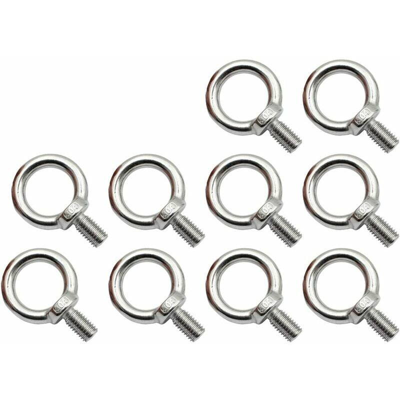 Lot de 10 boulons à œil M8 en acier inoxydable, boulons à œil antirouille, boulon à œil rond, boulon à œil rond, boulon à œil, acier inoxydable 304,