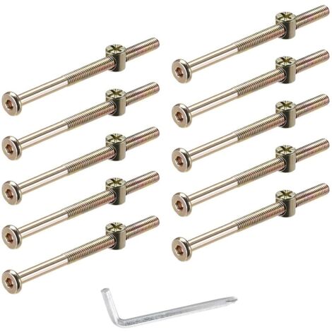 lot de 10 boulons m6, 10 écrous, clé allen, acier carbone, plaqué zinc, pour meubles, lits, chaises