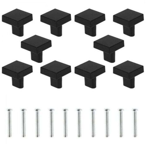 Lot de 10 Bouton de Porte Carrée Poignées de Meuble en Alliage de Zinc avec Vis pour Armoire Tiroir Commode - Noir