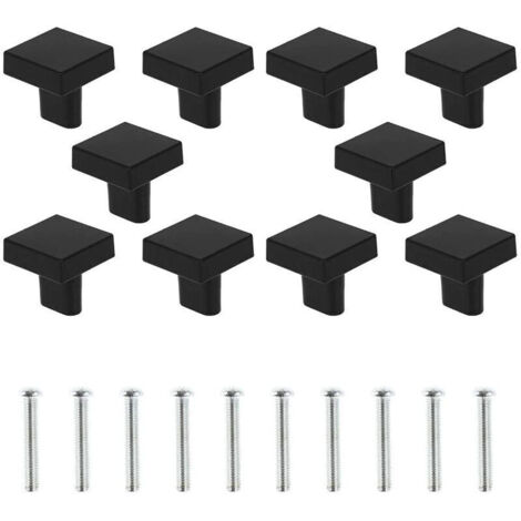 Lot de 10 Bouton de Porte Carrée Poignées de Meuble en Alliage de Zinc avec Vis pour Armoire Tiroir Commode Noir