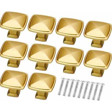 Lot de 10 Bouton de Tiroir, Poignées de Meuble Dorées en Alliage d'Aluminium Bouton de Porte pour Placards, Porte, Tiroir et Armoire, Or