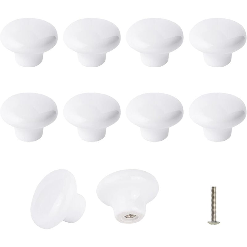 Lot de 10 Bouton En Céramique Blanc, Céramique Poignée Porte, Rétro Rond En Céramique Armoire Tiroir Cuisine Poignée De Traction 32mm Avec 3 tailles