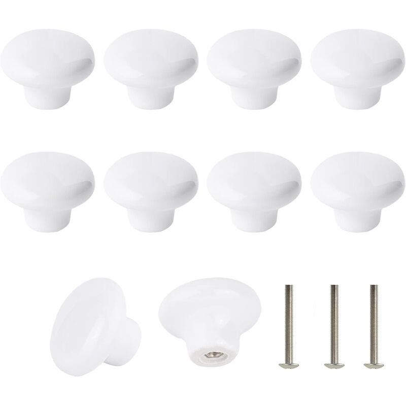 Lot de 10 Bouton En Céramique Blanc, Céramique Poignée Porte, Rétro Rond En Céramique Armoire Tiroir Cuisine Poignée De Traction 32mm Avec 3 tailles