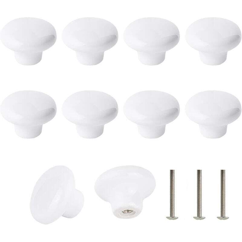 Lot de 10 Bouton En Céramique Blanc, Céramique Poignée Porte, Rétro Rond En Céramique Armoire Tiroir Cuisine Poignée De Traction 32mm Avec 3 tailles