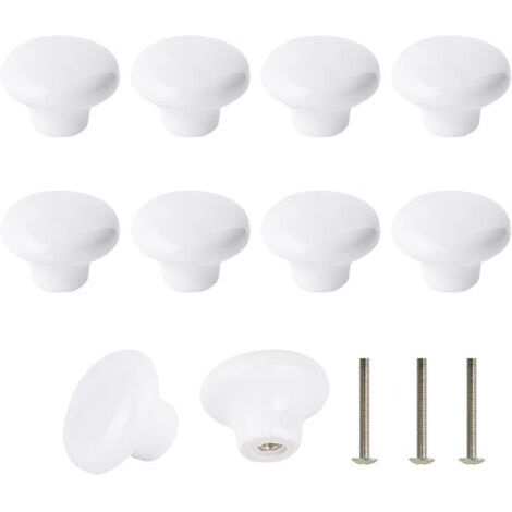 Lot de 10 Bouton En Céramique Blanc, Céramique Poignée Porte, Rétro Rond En Céramique Armoire Tiroir Cuisine Poignée De Traction 32mm Avec 3 tailles de vis