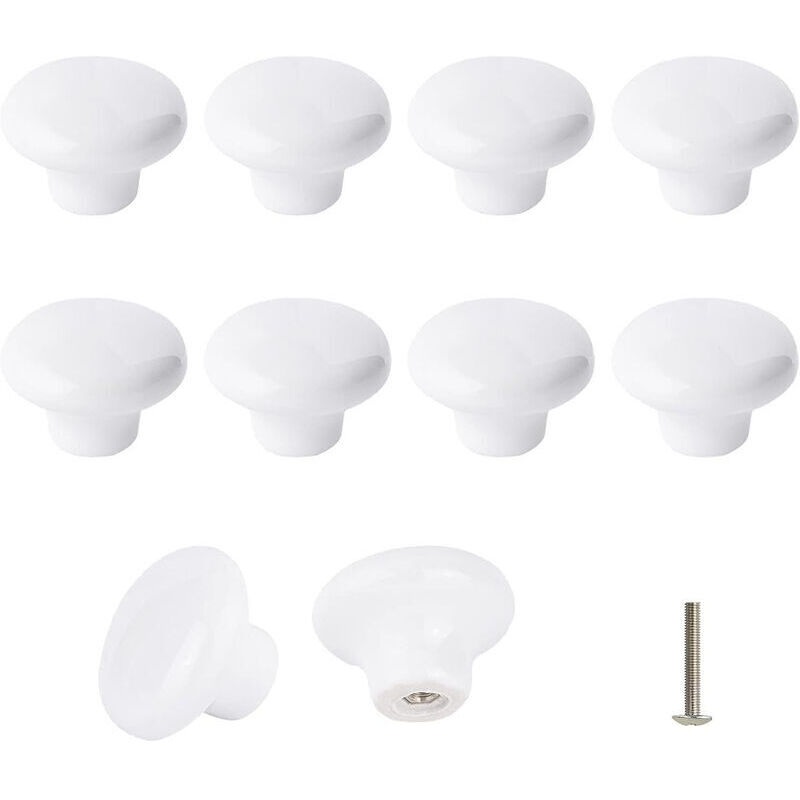 Lot de 10 Bouton En Céramique Blanc, Céramique Poignée Porte, Rétro Rond En Céramique Armoire Tiroir Cuisine Poignée De Traction