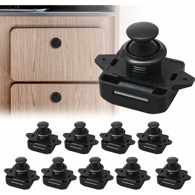 Lot de 10 Bouton Poussoir Verrou Armoire Loquet Sans Clé, Loquet à Bouton Poussoir Ajustement 15-18mm épaisseur Bateau Van Yacht