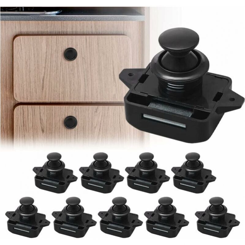 Lot de 10 Bouton Poussoir Verrou Armoire Loquet Sans Clé, Loquet à Bouton Poussoir Ajustement 15-18mm épaisseur Bateau Van Yacht