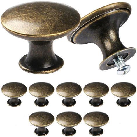Lot de 10 boutons d'armoire vintage chic,Poignées de placard de cuisine de style antique,30 mm, Bronze,OUYLAF