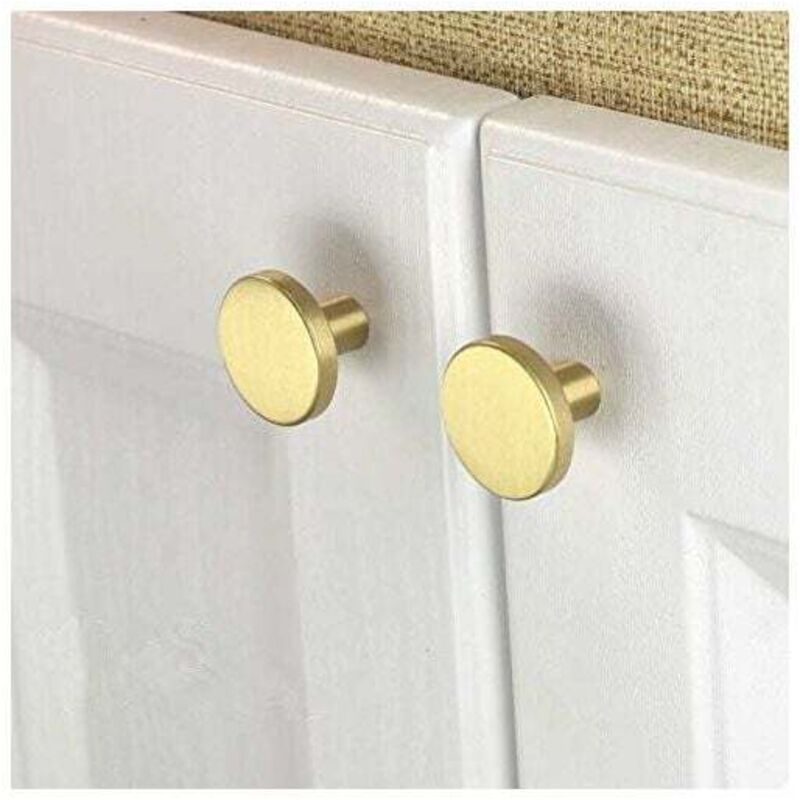 Lot de 10 Boutons de Meuble en Laiton Brossé (32mm champignon), Boutons de Tiroir de Commode en Or, Pour Armoires, Placards, Salle, Bain et Cuisine