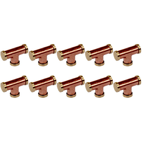 Lot de 10 Boutons de meuble en T cuivre et 3 embouts laiton "Industriel" - Arcanaute