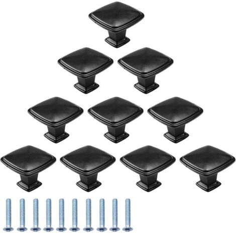 Lot de 10 boutons de meuble noir 30mm – Alliage d'aluminium – Poignées carrées pour tiroirs et placards – Installation facile
