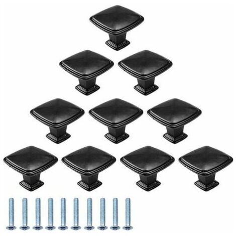 Lot de 10 boutons de meubles noirs Boutons de tiroir Boutons de tiroir carrés Boutons de tiroir à trou rond unique Armoires de cuisine Chambre d'enfant (alliage d'aluminium 30 mm)