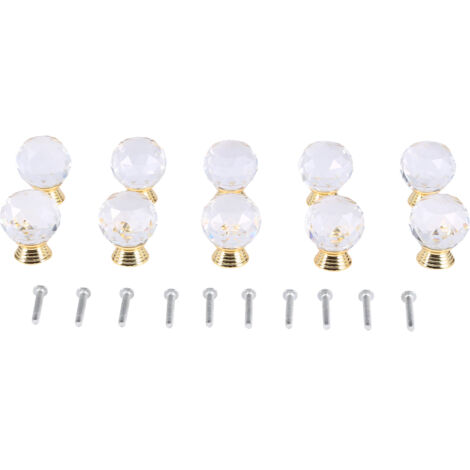 Lot de 10 boutons de porte de placard en cristal de 30 mm, style nouveau, avec base en alliage de zinc doré. Poignée de tiroir.