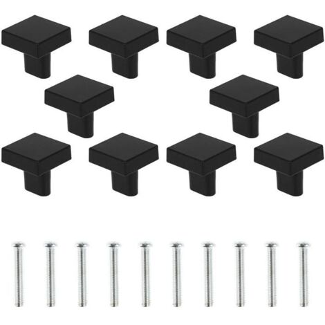 Lot de 10 Boutons de Porte Noir Boutons d'armoire Carrée en Laiton Massif Poignées de Meuble Cuisine Vintage avec Vis (Noir)