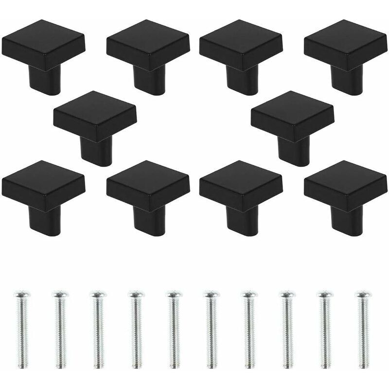 Lot de 10 Boutons de Porte Noir Boutons d'armoire Carrée en Laiton Massif Poignées de Meuble Cuisine Vintage avec Vis pour Armoire Placards Tiroirs