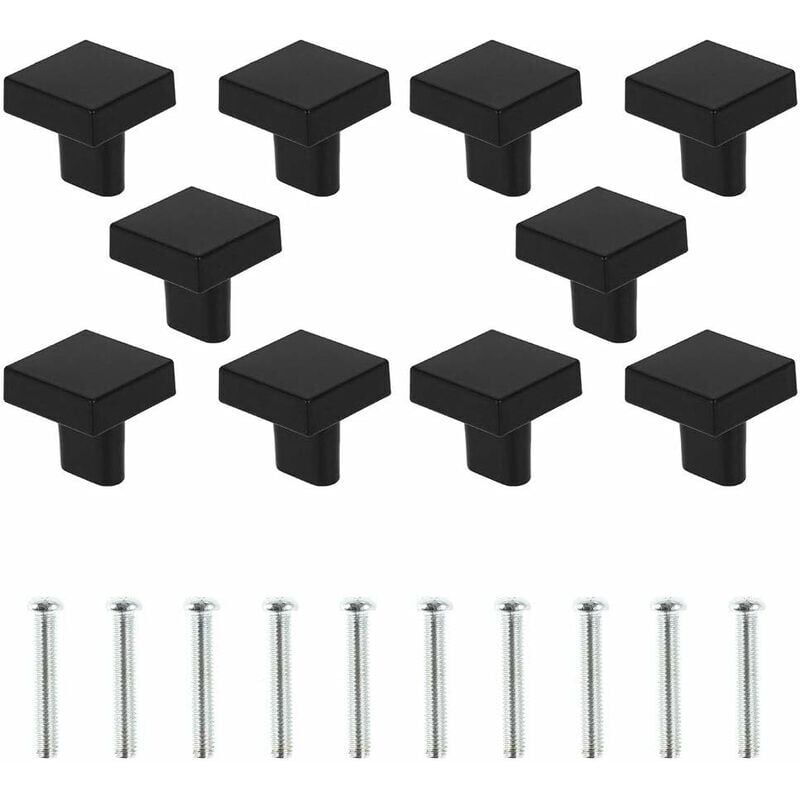 Lot de 10 Boutons de Porte Noir Boutons d'armoire Carrée en Laiton Massif Poignées de Meuble Cuisine Vintage avec Vis pour Armoire Placards Tiroirs