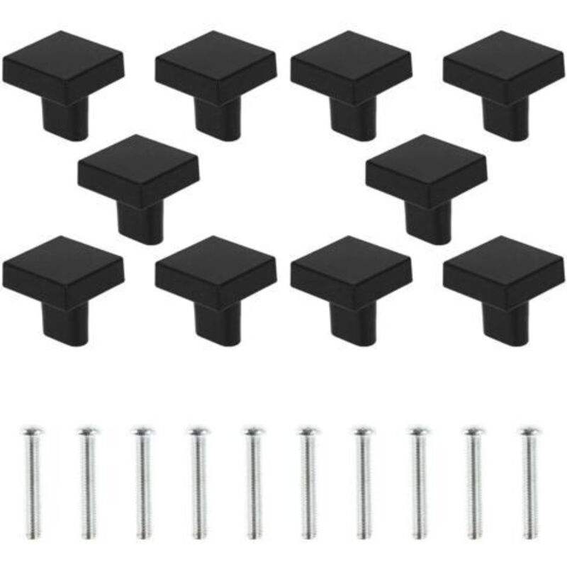 Lot de 10 Boutons de Porte Noir Boutons d'armoire Carrée en Laiton Massif Poignées de Meuble Cuisine Vintage avec Vis pour Armoire Placards Tiroirs