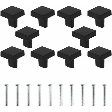 Lot de 10 Boutons de Porte Noir Boutons d'armoire Carrée en Laiton Massif Poignées de Meuble Cuisine Vintage avec Vis pour Armoire Placards Tiroirs (Noir)