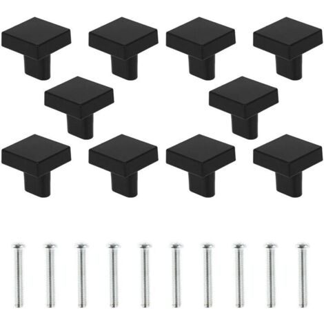 Lot de 10 Boutons de Porte Noir Boutons d'armoire Carrée en Laiton Massif Poignées de Meuble Cuisine Vintage avec Vis pour Armoire Placards Tiroirs (Noir)