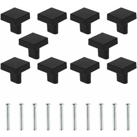 Lot de 10 Boutons de Porte Noir Boutons d'armoire Carrée en Laiton Massif Poignées de Meuble Cuisine Vintage avec Vis pour Armoire Placards Tiroirs (Noir)