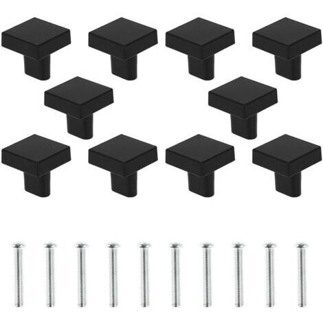 Lot de 10 Boutons de Porte Noir Boutons d'armoire Carrée en Laiton Massif Poignées de Meuble Cuisine Vintage avec Vis pour Armoire Placards Tiroirs (Noir)