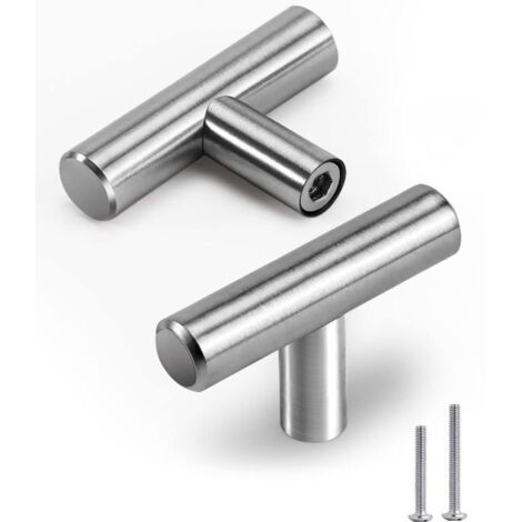 Lot de 10 boutons de porte ronds pour meubles, à un trou, finition nickel satiné brossé, pour portes et tiroirs de cuisine, armoires, salles de bain, commodes et canapés.