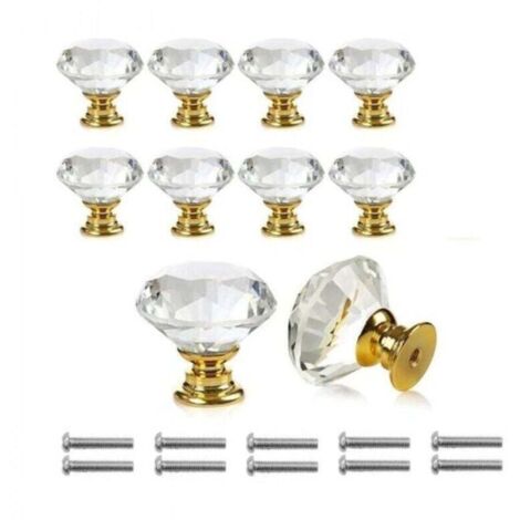 Lot de 10 boutons de porte transparents en cristal diamant pour portes, meubles, tiroirs, armoires, décoration avec vis