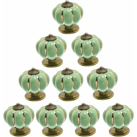 Lot de 10 boutons de porte vintage en céramique en forme de citrouille Vert clair