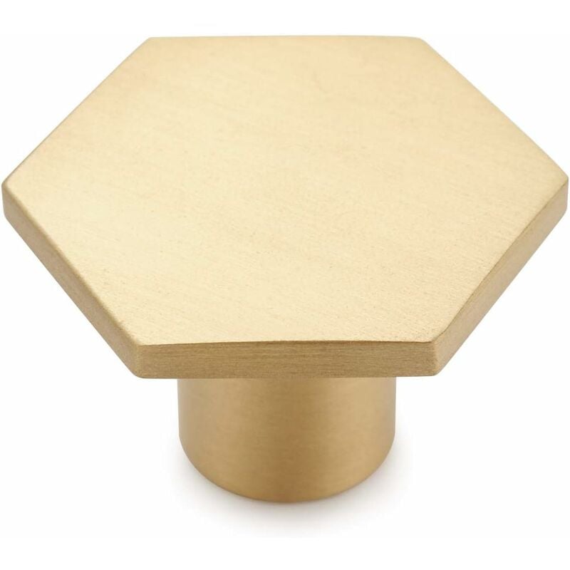 Lot de 10 Boutons de Portes Bouton de Meuble en Solide Pur Laiton pour Placards, Tiroir et Armoire Or Hexagone 30mm