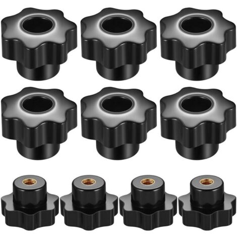 Lot de 10 boutons de serrage filetés M6, écrou à tête étoilée, filetage femelle pour machine-outil - Noir